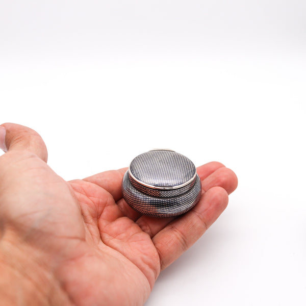 French 1900 Round Bombe Snuff Box With Niello Checkerboard Design In 900 Silver