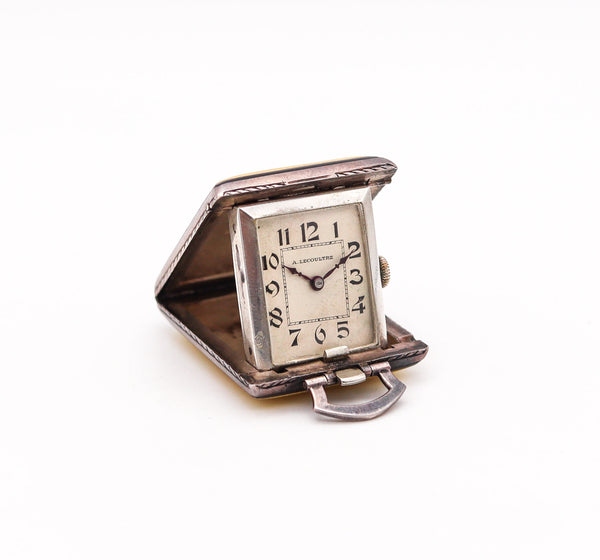 LeCoultre 1920 Travel Pendant Desk Clock In Sterling Silver With Guilloche Enamel