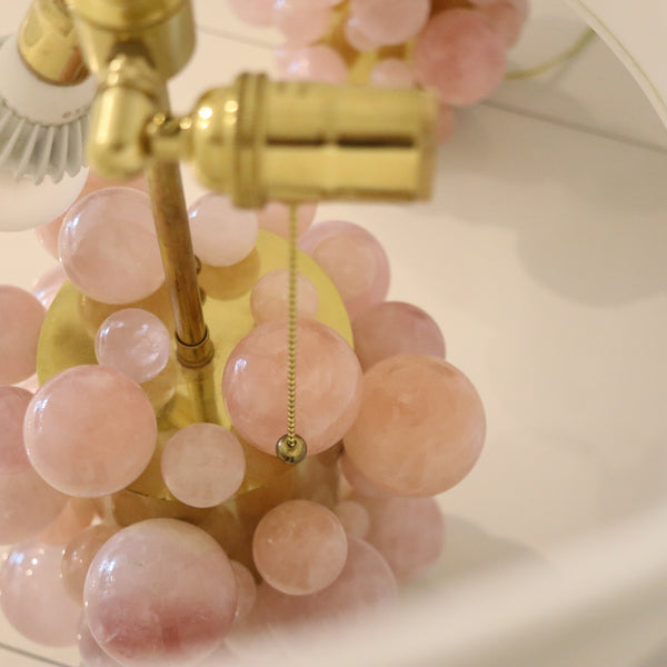 MODERNIST Pair of Artistic Table-Side Lamps In Gilt Bronze With Pink Quartz Spheres