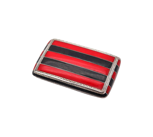 LOUIS KUPPENHEIM 1925 Pforzheim Red And Black Enameled Box In .935 Sterling Silver