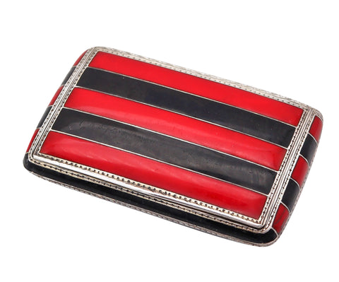 LOUIS KUPPENHEIM 1925 Pforzheim Red And Black Enameled Box In .935 Sterling Silver