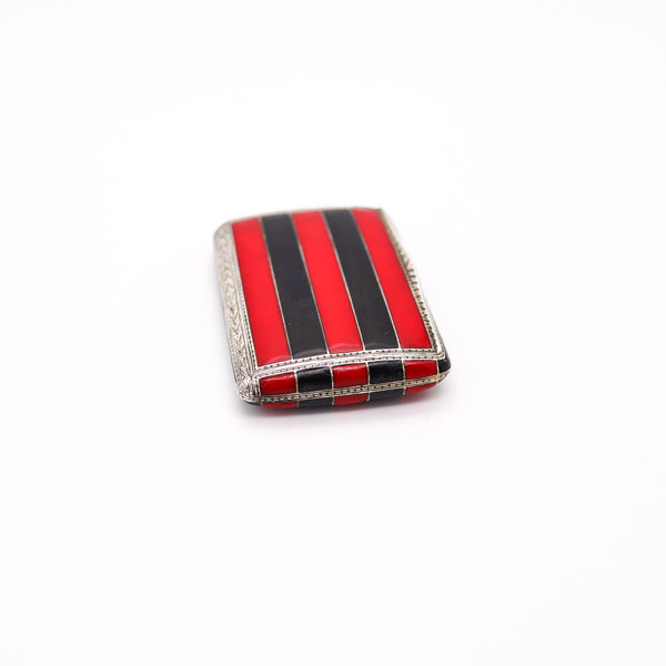 LOUIS KUPPENHEIM 1925 Pforzheim Red And Black Enameled Box In .935 Sterling Silver