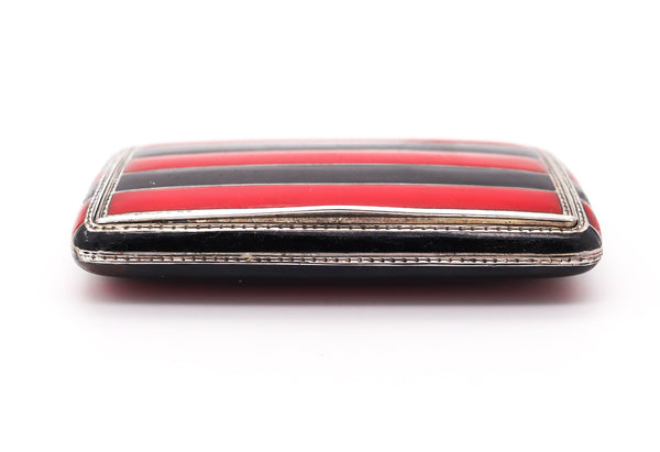 LOUIS KUPPENHEIM 1925 Pforzheim Red And Black Enameled Box In .935 Sterling Silver