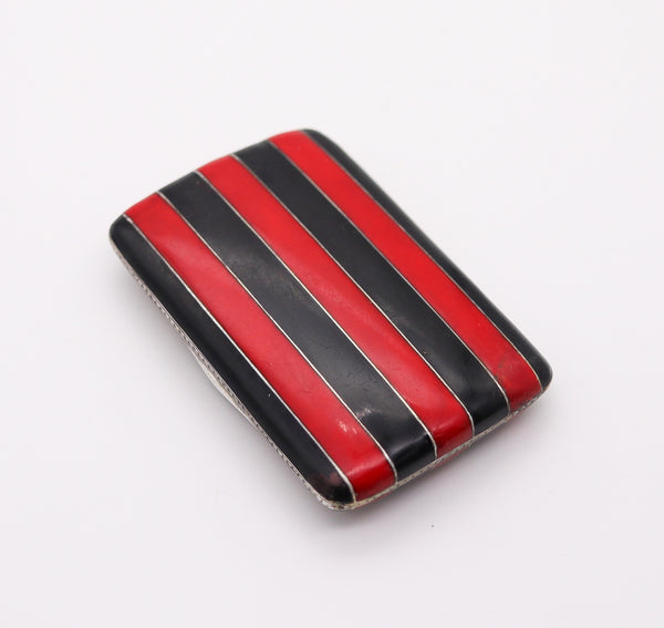 LOUIS KUPPENHEIM 1925 Pforzheim Red And Black Enameled Box In .935 Sterling Silver