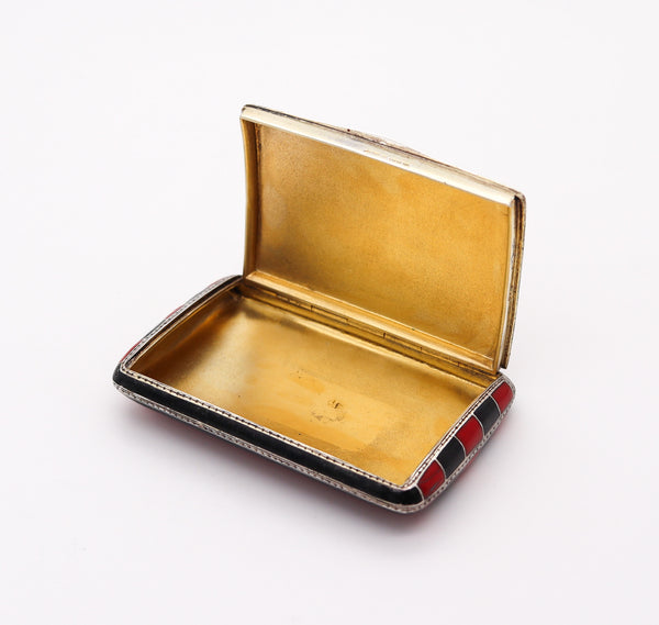 LOUIS KUPPENHEIM 1925 Pforzheim Red And Black Enameled Box In .935 Sterling Silver