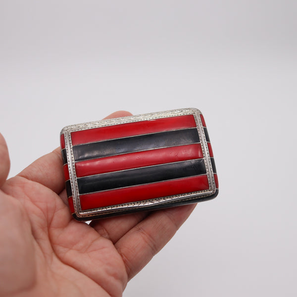 LOUIS KUPPENHEIM 1925 Pforzheim Red And Black Enameled Box In .935 Sterling Silver