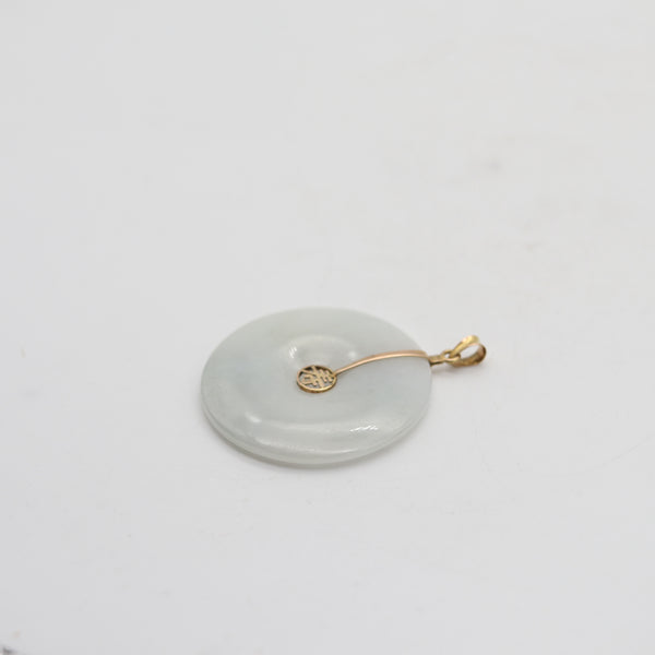 ORIENTALISM Carved White-Green Jade Pendant Mounted In 14Kt Yellow Gold