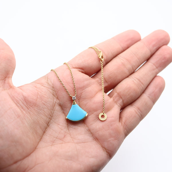 BVLGARI Roma Divas Necklace Chain In 18Kt Yellow Gold With Turquoise & Diamond