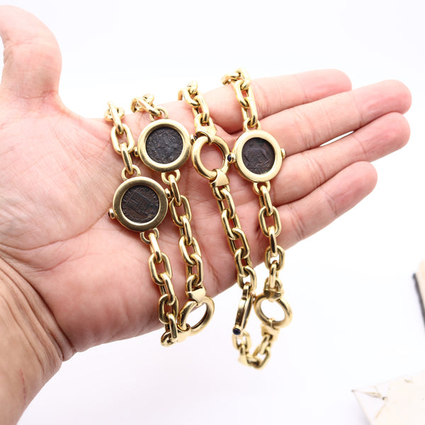 FRATELLI TERZIANI 330 AD Roman Coins Station Necklace In Solid 18Kt Yellow Gold