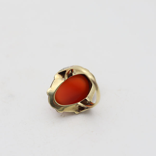 AMERICAN 1920 Art-Deco Enameled Cocktail Ring In 14Kt Gold With Carnelian