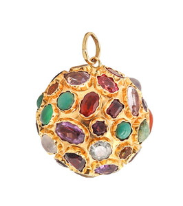 MID CENTURY 1960 Massive Ball Pendant Charm In 18Kt Gold With Gemstones