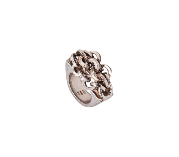 -Pianegonda Sculptural Chained Cocktail Ring In Solid .925 Sterling Silver