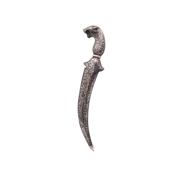 +Turkish Arab 1850 Damascene Silver And Niello Waist Short Dagger With Sheath In Forged Steel