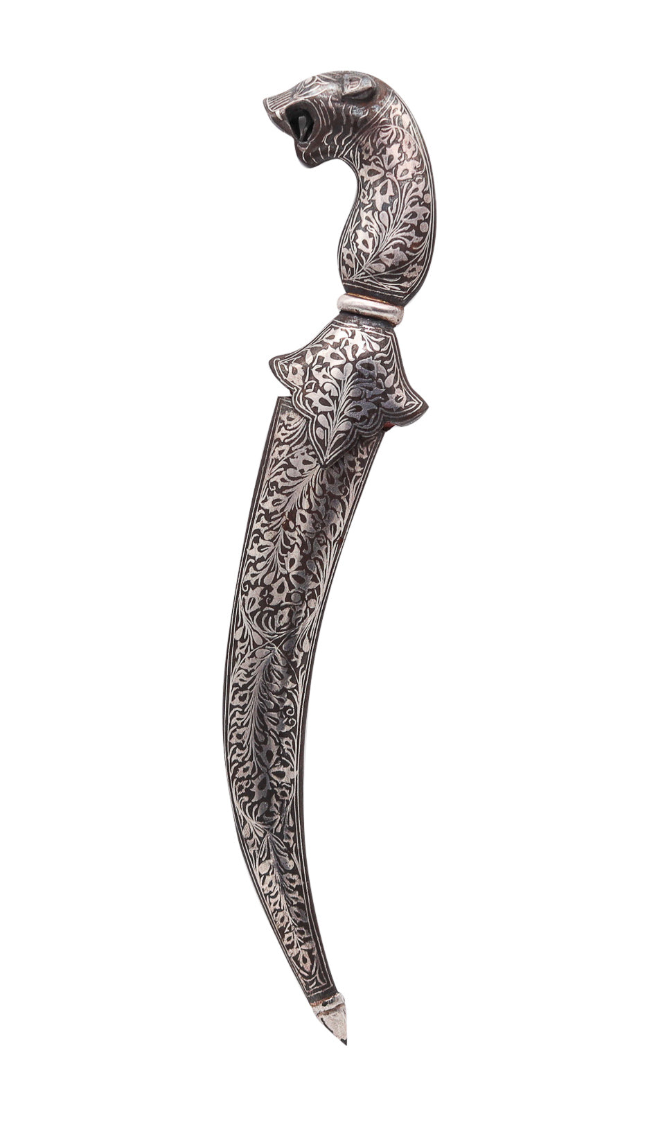 +Turkish Arab 1850 Damascene Silver And Niello Waist Short Dagger With Sheath In Forged Steel