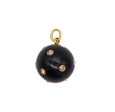 ART DECO 1920 Celestial Enameled Round pendant In 18Kt Gold With Rose Cuts Diamonds