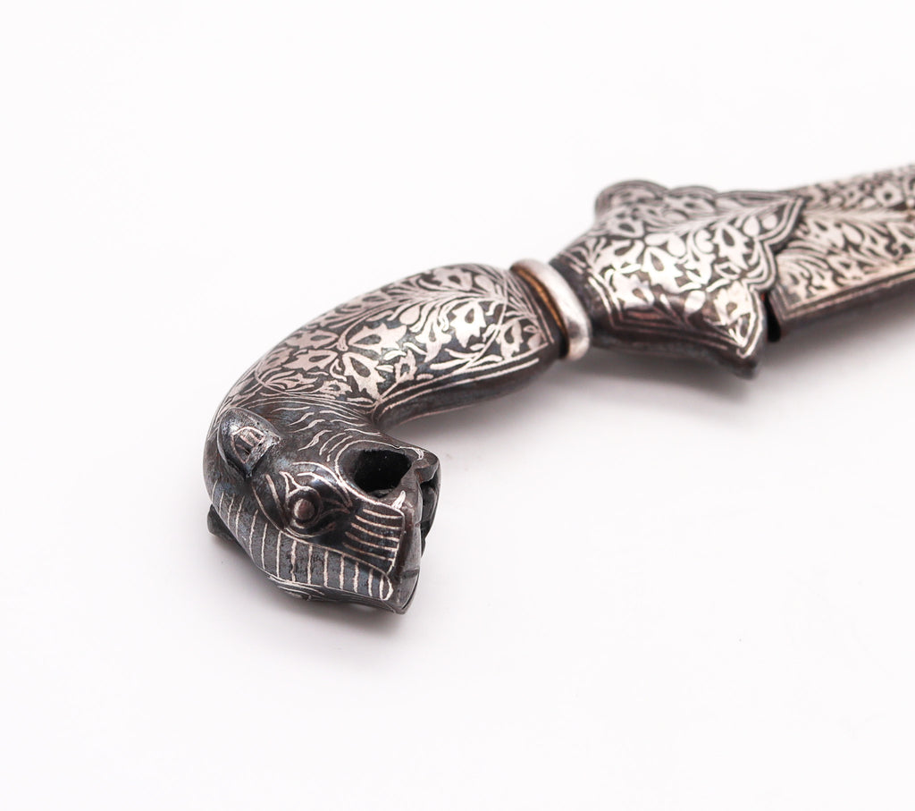 Turkish Arab 1850 Damascene Silver And Niello Waist Short Dagger 