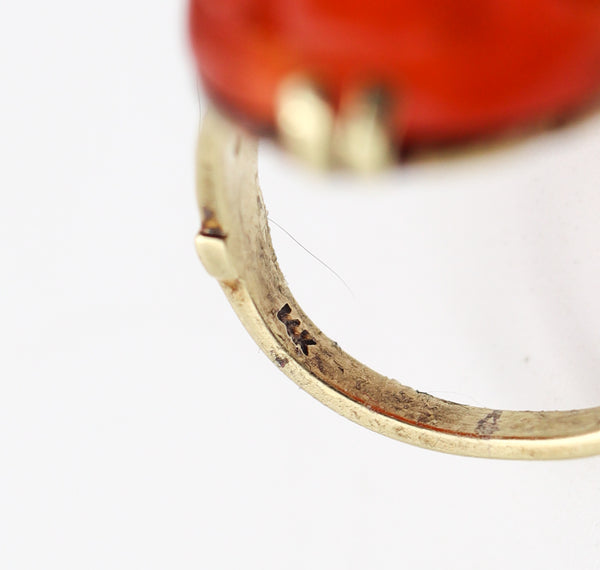 AMERICAN 1925 Art-Deco Cocktail Ring In 14Kt With Chinoiserie Carved Carnelian