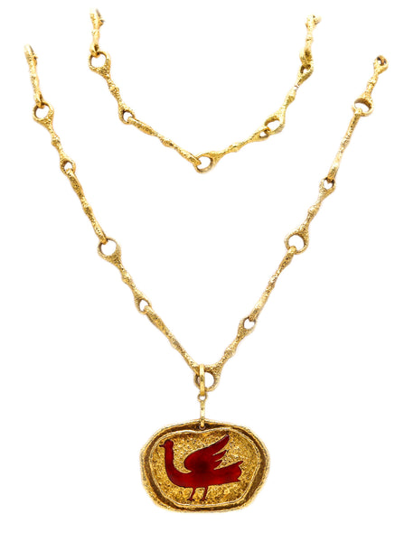 GEORGE BRAQUE Paris 1963 Sculptural Procris Necklace In 18Kt Gold With Enamel