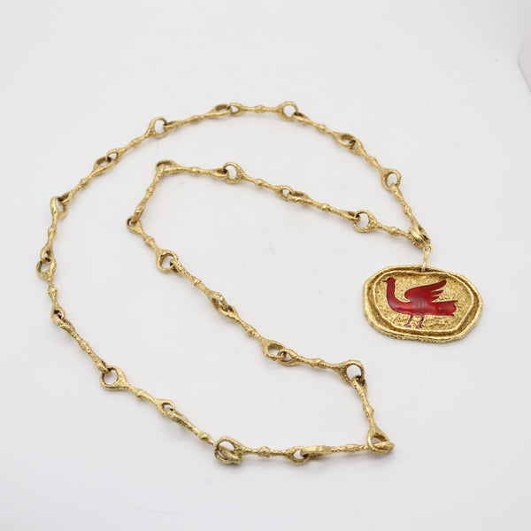 GEORGE BRAQUE Paris 1963 Sculptural Procris Necklace In 18Kt Gold With Enamel