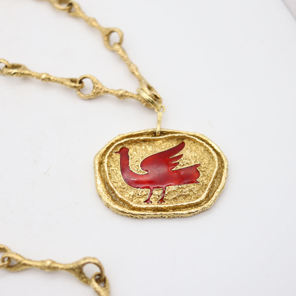 GEORGE BRAQUE Paris 1963 Sculptural Procris Necklace In 18Kt Gold With Enamel