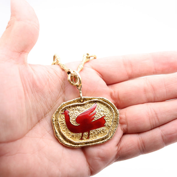 GEORGE BRAQUE Paris 1963 Sculptural Procris Necklace In 18Kt Gold With Enamel