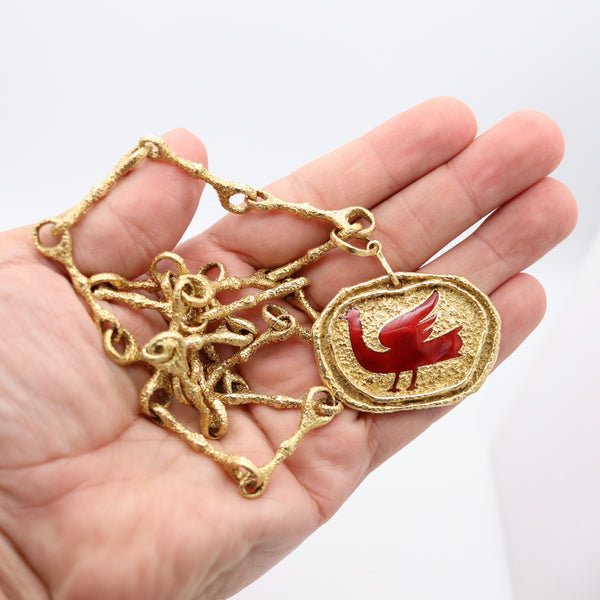 GEORGE BRAQUE Paris 1963 Sculptural Procris Necklace In 18Kt Gold With Enamel