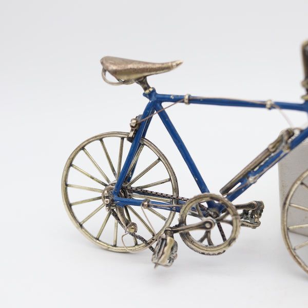BICYCLE 1960 Italian Superb Scale Model In .925 Sterling Silver With Blue Enamel