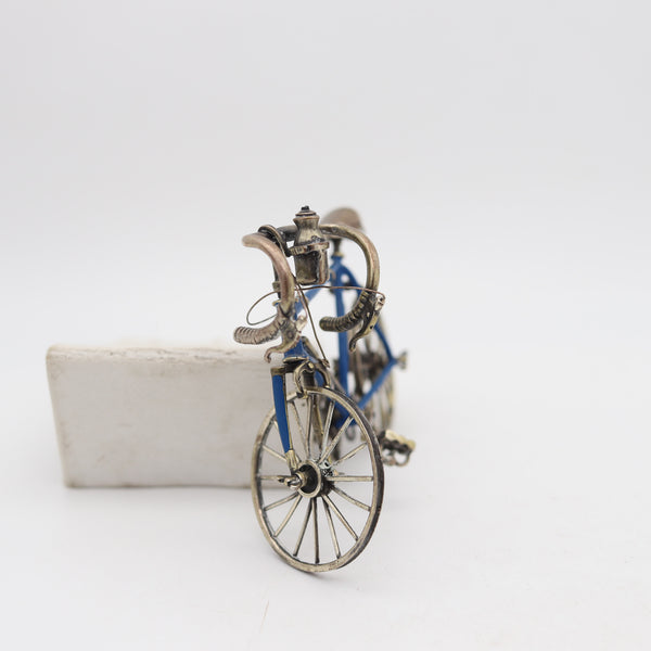 BICYCLE 1960 Italian Superb Scale Model In .925 Sterling Silver With Blue Enamel