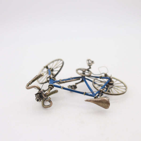BICYCLE 1960 Italian Superb Scale Model In .925 Sterling Silver With Blue Enamel