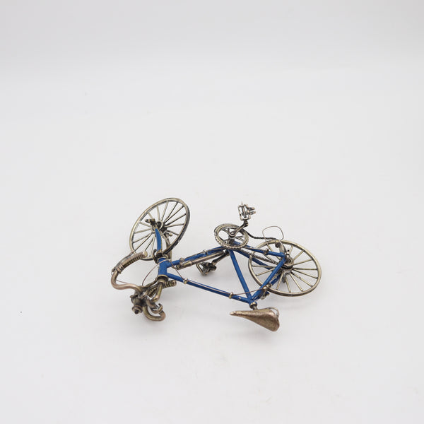 BICYCLE 1960 Italian Superb Scale Model In .925 Sterling Silver With Blue Enamel