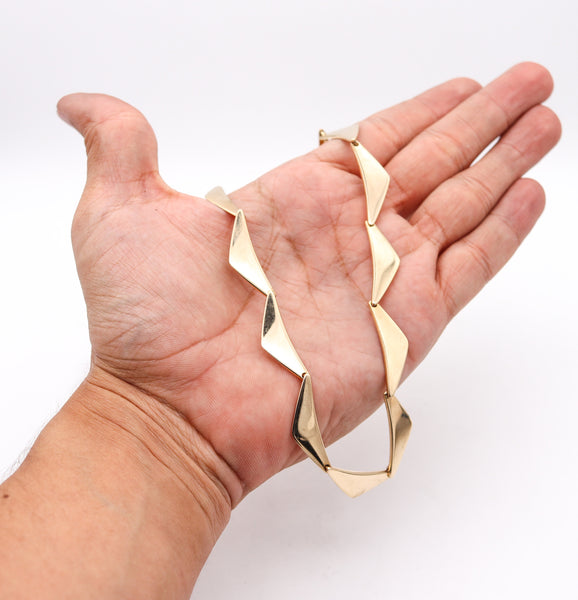 -Bent Gabrielsen 1960 For Hans Hansen Denmark Geometric Peak Necklace In 14Kt Yellow Gold