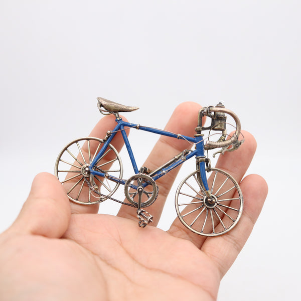 BICYCLE 1960 Italian Superb Scale Model In .925 Sterling Silver With Blue Enamel
