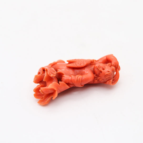 ITALY 18th Century Antique 1750 Carved Figure Of Cupid In Sardinian Coral