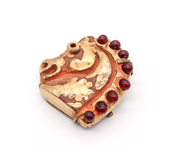 HERMES 1970 Aldo Londi Bronze Brooch Of Horse Head In Glazed & Gilt Ceramic
