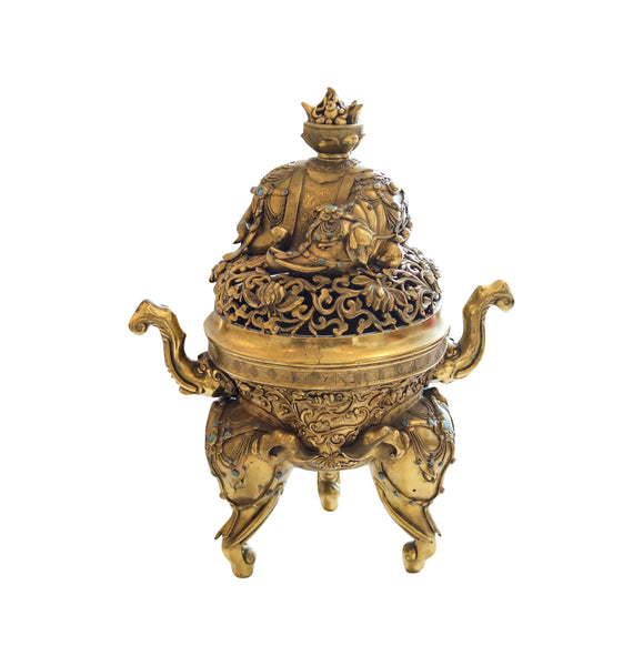 QING DYNASTY 18th Century Palatial Gilt Bronze Elephant Censer With Cover Lid