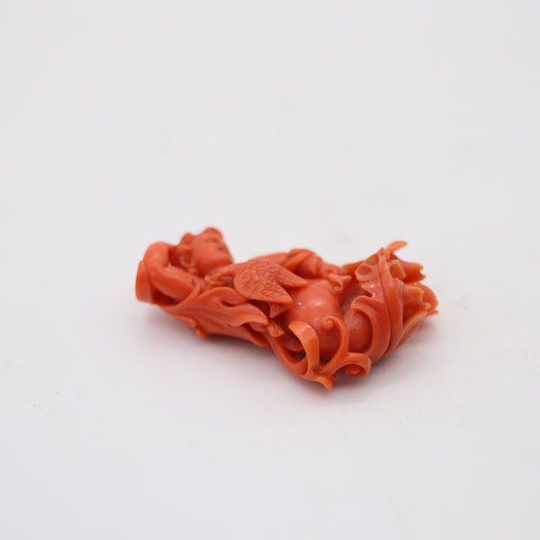 ITALY 18th Century Antique 1750 Carved Figure Of Cupid In Sardinian Coral