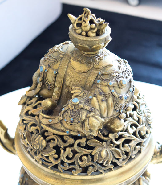 QING DYNASTY 18th Century Palatial Gilt Bronze Elephant Censer With Cover Lid