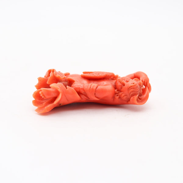 ITALY 18th Century Antique 1750 Carved Figure Of Cupid In Sardinian Coral