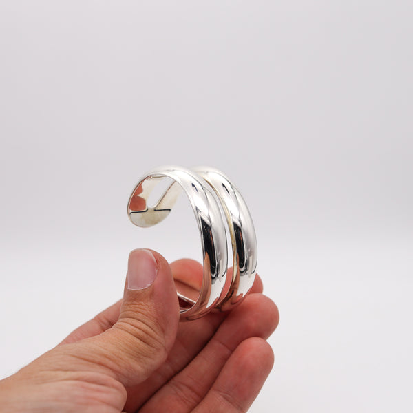 -Tiffany & Co 1982 By Elsa Peretti Wavy Double Cuff In Solid .925 Sterling Silver