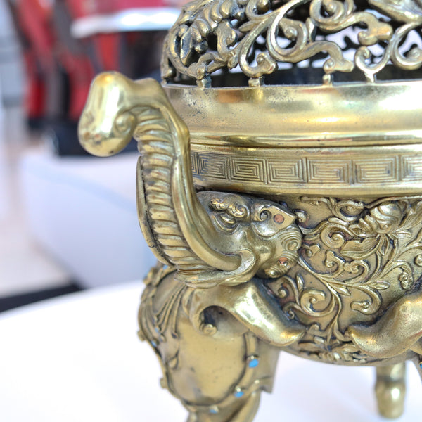 QING DYNASTY 18th Century Palatial Gilt Bronze Elephant Censer With Cover Lid