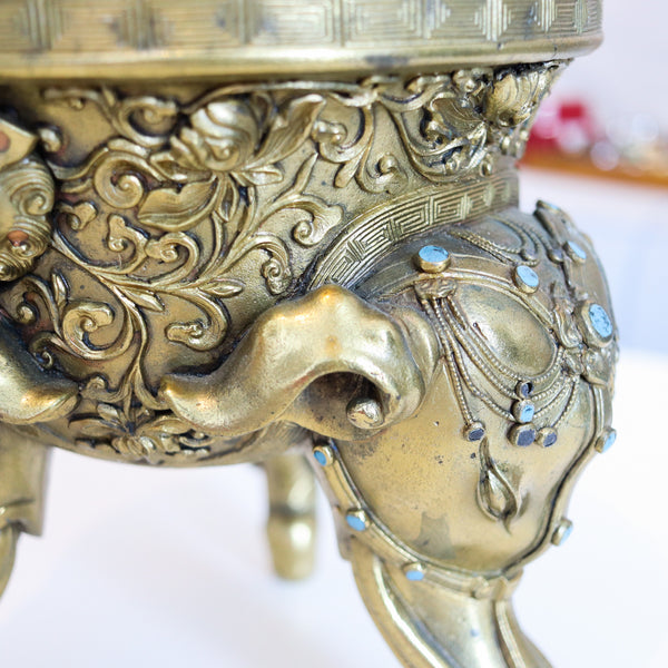 QING DYNASTY 18th Century Palatial Gilt Bronze Elephant Censer With Cover Lid