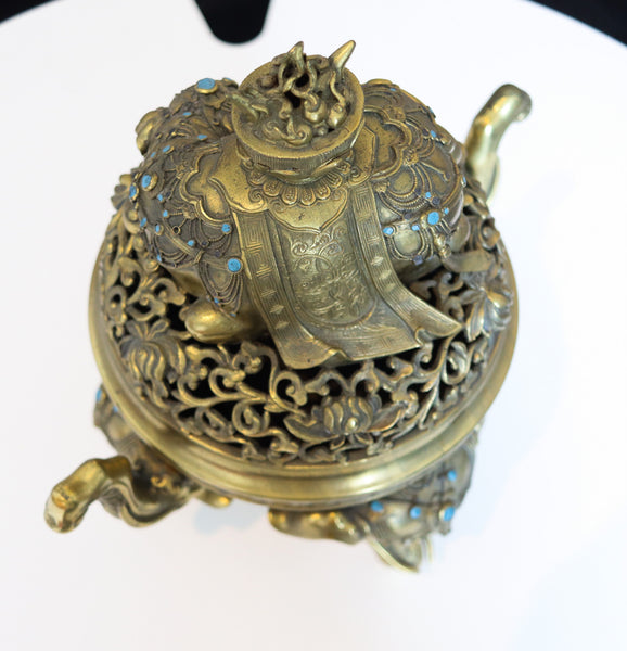 QING DYNASTY 18th Century Palatial Gilt Bronze Elephant Censer With Cover Lid