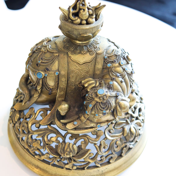 QING DYNASTY 18th Century Palatial Gilt Bronze Elephant Censer With Cover Lid