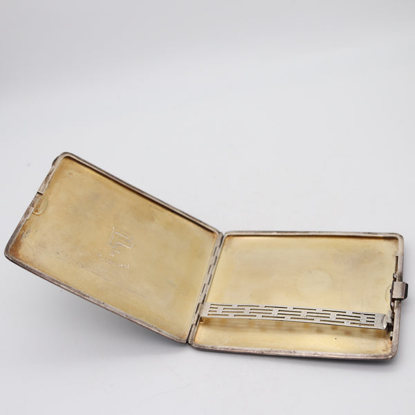 JEAN TROTTIN 1925 Art Deco Lacquered & Eggshell Case In .950 Sterling Silver