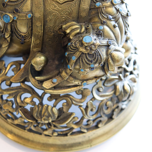 QING DYNASTY 18th Century Palatial Gilt Bronze Elephant Censer With Cover Lid