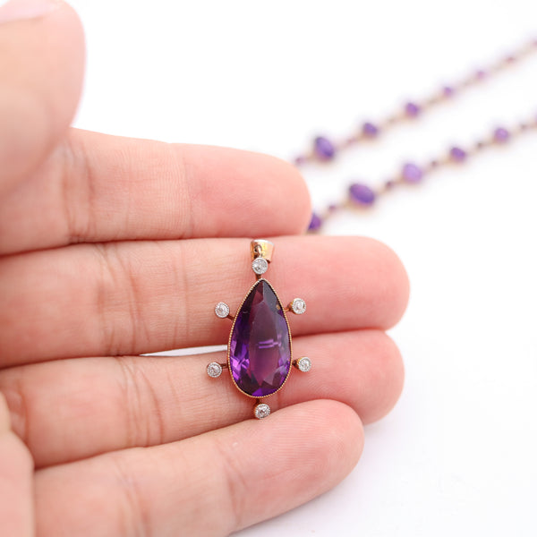 VICTORIAN 1880 Convertible Necklace In 18Kt Gold Graduated Amethysts & Diamonds