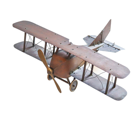 FRENCH 1915 Mechanical WWI Biplane Airplane Scale Model In Copper and Bronze