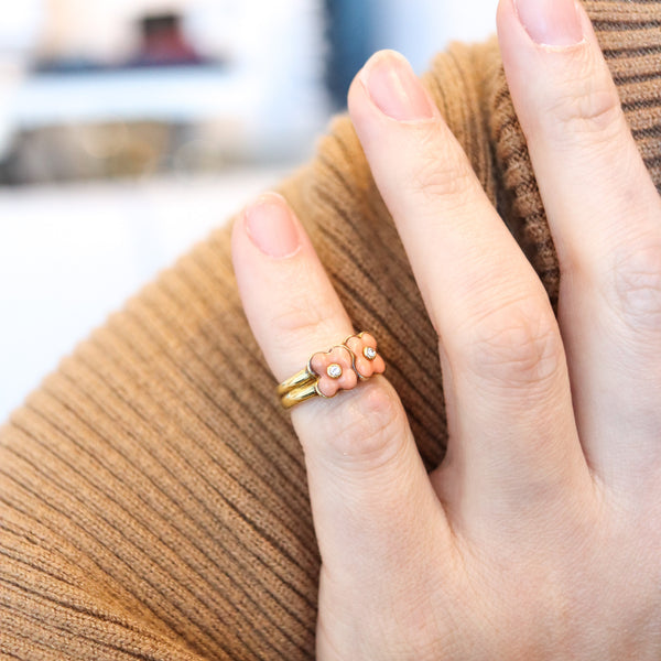 -Van Cleef & Arpels 1970 Coral Flower Rings In 18Kt Yellow Gold With Diamonds