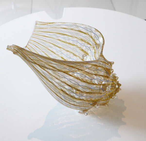 TREG & CANDACE Art-glass Oversized Zanfirico Filigree Hand-Blown Shell Sculpture