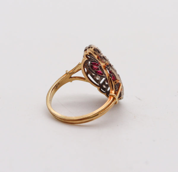 -Art Deco 1930 Ring In 18kt Gold And Platinum With 1.42 Ctw Diamonds And Rubies